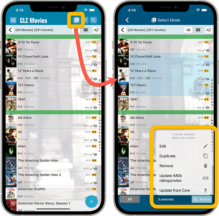 v6.6 Submit to Core / New Select Mode and action menu - CLZ Movies ...